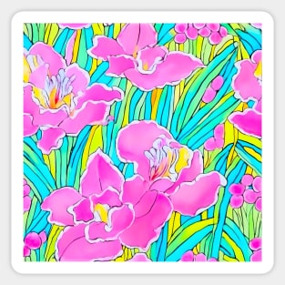 Preppy pink, turquoise and yellow large scale orchids Sticker